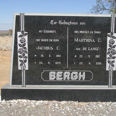 BERGH Jacobus C. 1914-1975 &amp; Marthina C. DE LANGE 1912-2001