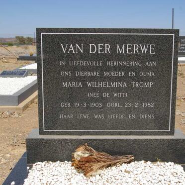 MERWE Maria Wilhelmina Tromp, van der nee DE WITT 1903-1982