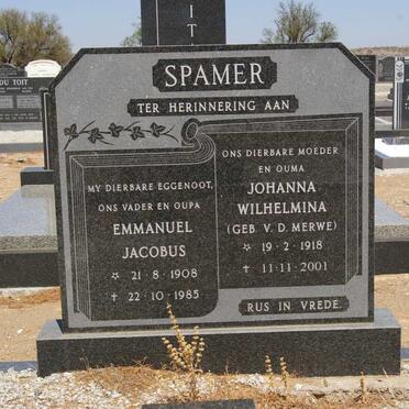 SPAMER Emmanuel Jacobus 1908-1985 &amp; Johanna Wilhelmina V.D. MERWE 1918-2001