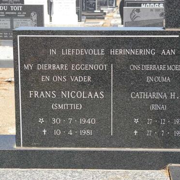 SMIT Frans Nicolaas 1940-1981 &amp; Catharina H.J. 1938-1999