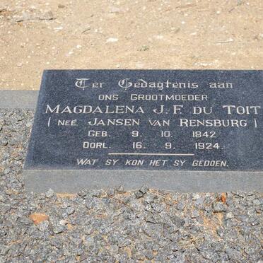 TOIT Magdalena J.F., du nee JANSEN VAN RENSBURG 1842-1924