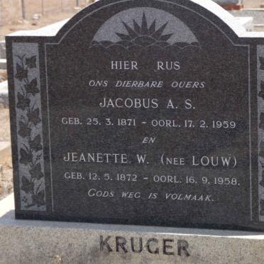 KRUGER Jacobus A.S. 1871-1959 &amp; Jeanette W. LOUW 1872-1958