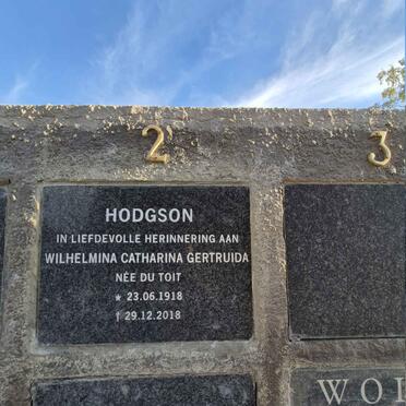 HODGSON Wilhelmina Catharina Gertruida nee DU TOIT 1918-2018