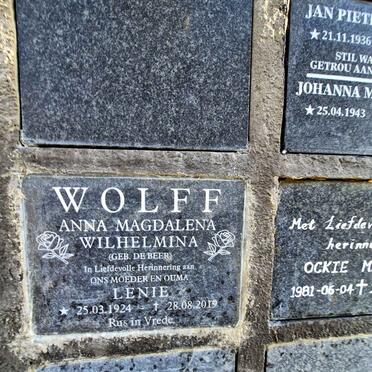 WOLFF Anna Magdalena Wilhelmina nee DE BEER 1924-2019