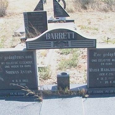 BARRETT Norman Anton 1903-19?2 &amp; Maria Margaretha VAN ZYL 190?-1997