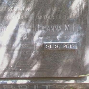 BRITZ Gert F. 1914-1987 &amp; Johanna M.E. 1923-2013