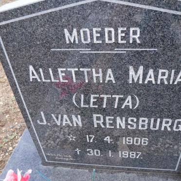 RENSBURG Allettha Maria, J. van 1906-1987