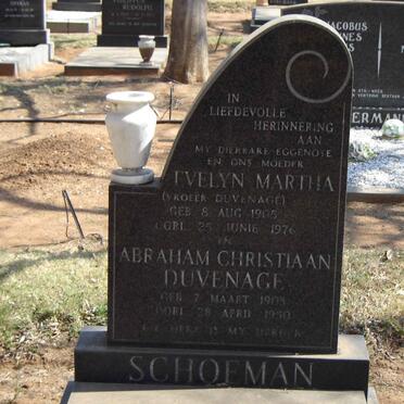 DUVENAGE Abraham Christiaan 1905-1950 :: SCHOEMAN Evelyn Martha voorheen DUVENAGE 1905-1976 