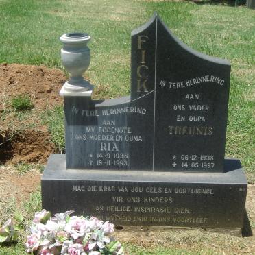 FICK Theunis 1938-1997 &amp; Ria 1938-1993