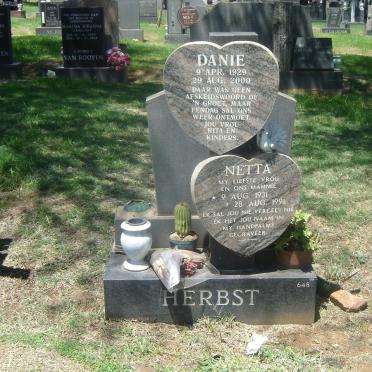 HERBST Danie 1929-2000 &amp; Netta 1931-1991