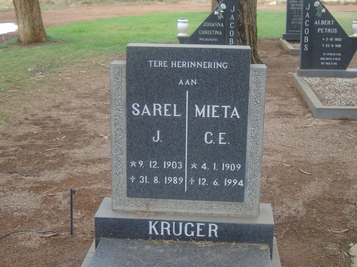 KRUGER Sarel J. 1903-1989 &amp; Mieta C.A. 1909-1994