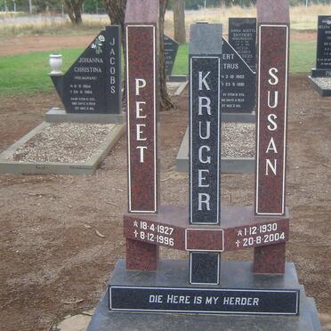 KRUGER Peet 1927-1996 &amp; Susan 1930-2004