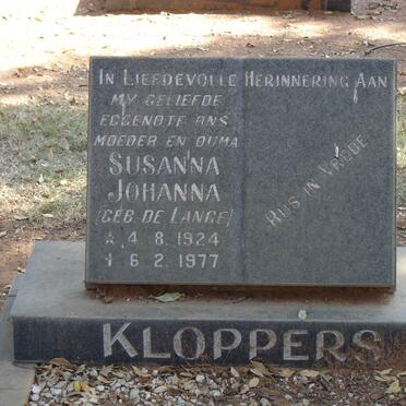 KLOPPERS Susanna Johanna nee DE LANGE 1924-1977