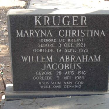 KRUGER Willem Abraham Jacobus 1916-1983 & Maryna Christina DE BRUIN 1921-1977