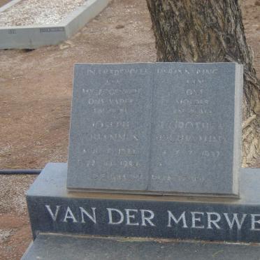 MERWE Joseph Johannus, van der1922-1984 &amp; Dorothea Wilhelmina 1937-