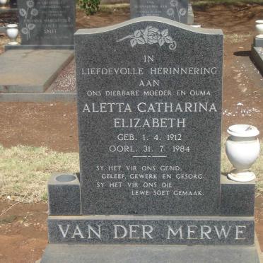 MERWE Aletta Catharina Elizabeth, van der 1912-1984