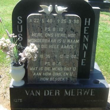 MERWE Hennie, van der 1935-2002 &amp; Susan 1940-1998