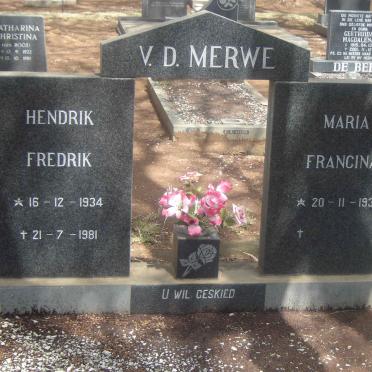 MERWE Hendrik Fredrik, v.d. 1934-1981 &amp; Maria Francina 1937-