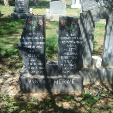 MERWE Dawid Jacobus, van der 1909-1986 &amp; Aletta Johanna Christina 1921-2000