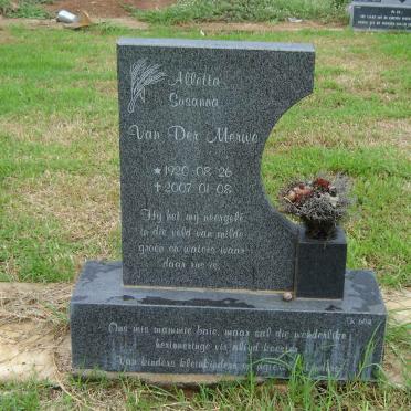 MERWE Alletta Susanna, van der 1920-2007