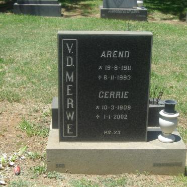 MERWE Arend, van der 1911-1993 &amp; Gerrie 1909-2002