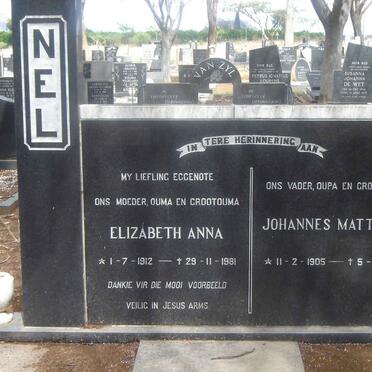 NEL Johannes Mattheus 1905-2005 &amp; Elizabeth Anna 1912-1981