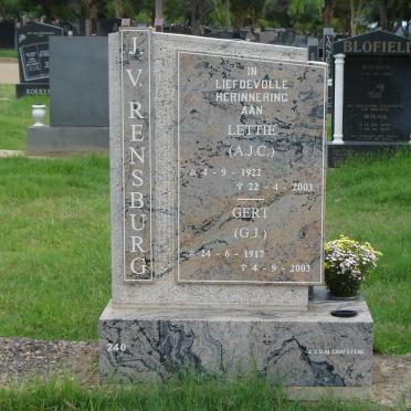 RENSBURG G.J., Janse van 1917-2003 &amp; A.J.C. 1922-2003