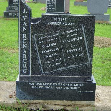 RENSBURG Willem Cornelis, J. van 1922-2006 &amp; Elizabeth J.J. 1929-