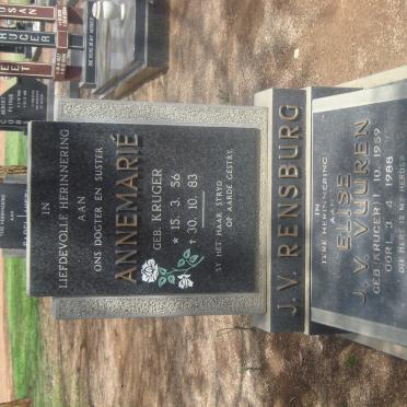 RENSBURG Annemarie, J.V. nee KRUGER 1956-1983 :: J.V. VUUREN Elise nee KRUGER 1959-1988