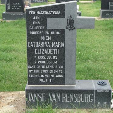 RENSBURG Catharina Maria Elizabeth, Janse van 1935-2001