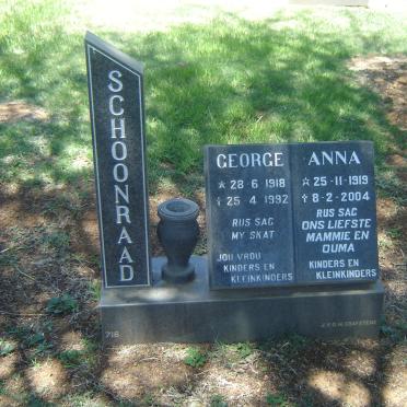 SCHOONRAAD George 1918-1992 &amp; Anna 1919-2004