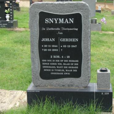 SNYMAN Johan 1944-2003 &amp; Gerdien 1947-