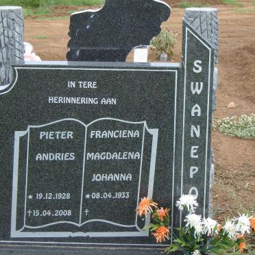 SWANEPOEL Pieter Andries 1928-2008 &amp; Franciena Magdalena Johanna 1933-