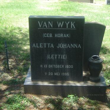 WYK Aletta Johanna, van nee HORAK 1930-1995