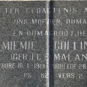 COLLINS J.C.E. Miemie nee MALAN 1919-1993
