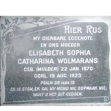 WOLMARANS Elisabeth Sophia Catharina nee MULDER 1870-1923