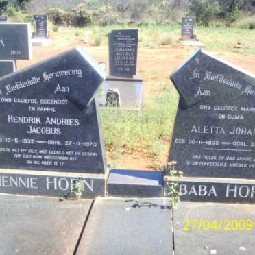HORN Hendrik Andries Jacobus 19??-197? &amp; Aletta Johanna 19??-1977