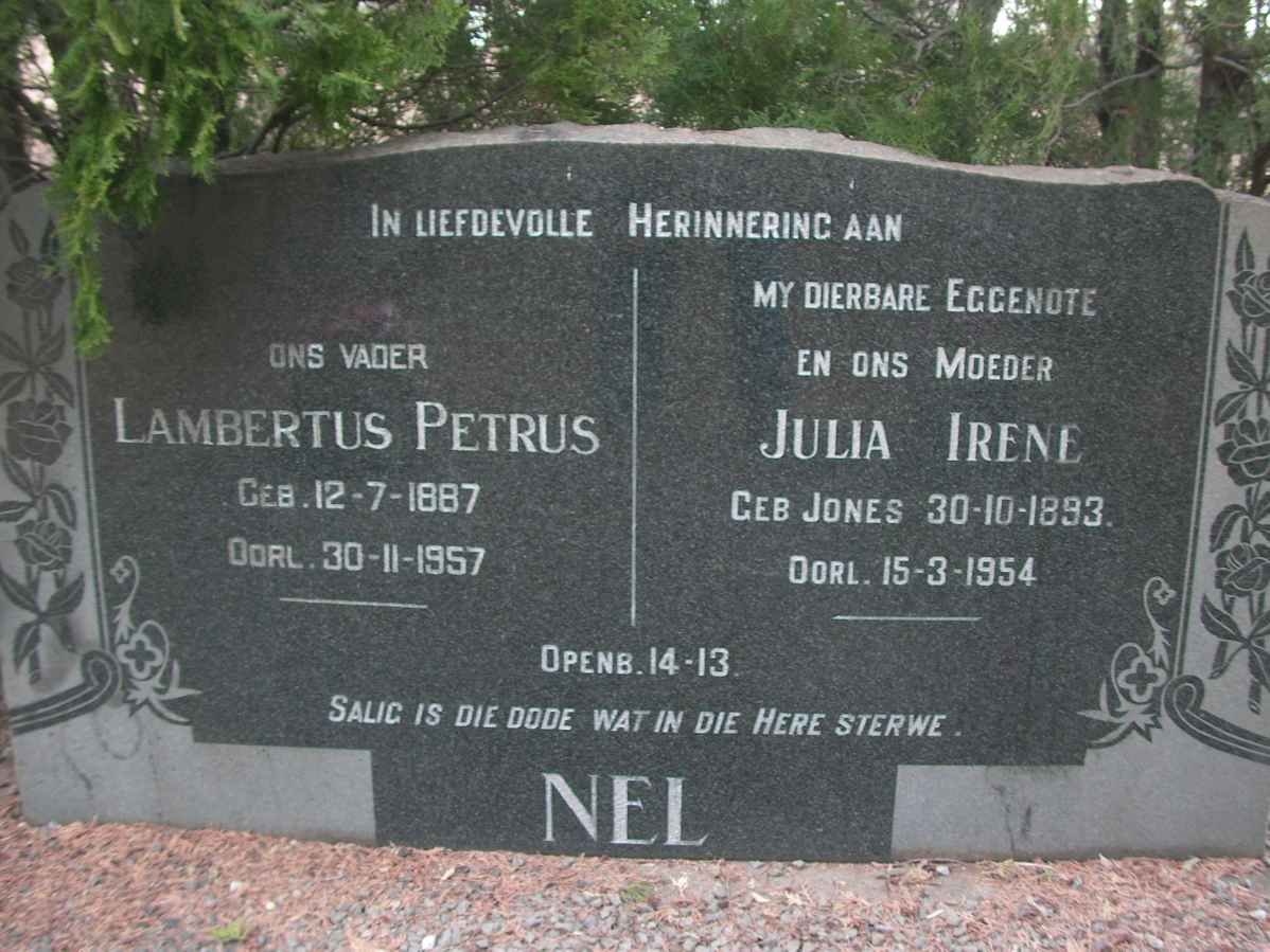 NEL Lambertus Petrus 1887-1957 & Julia Irene JONES 1893-1954
