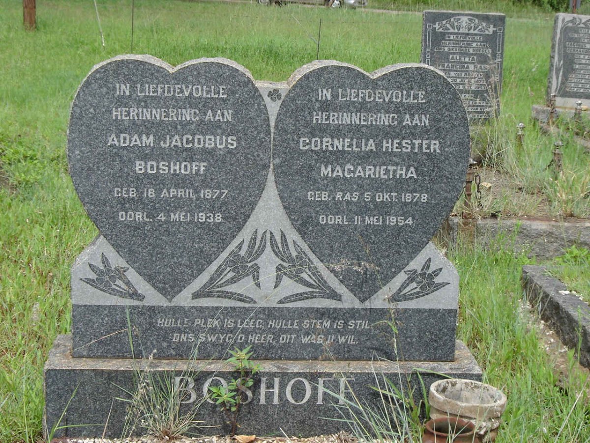 BOSHOFF Adam Jacobus 1877-1938 &amp; Cornelia Hester Magarietha RAS 1878-1954