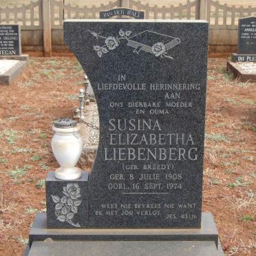 LIEBENBERG Susina Elizabetha nee BREEDT 1908-1974