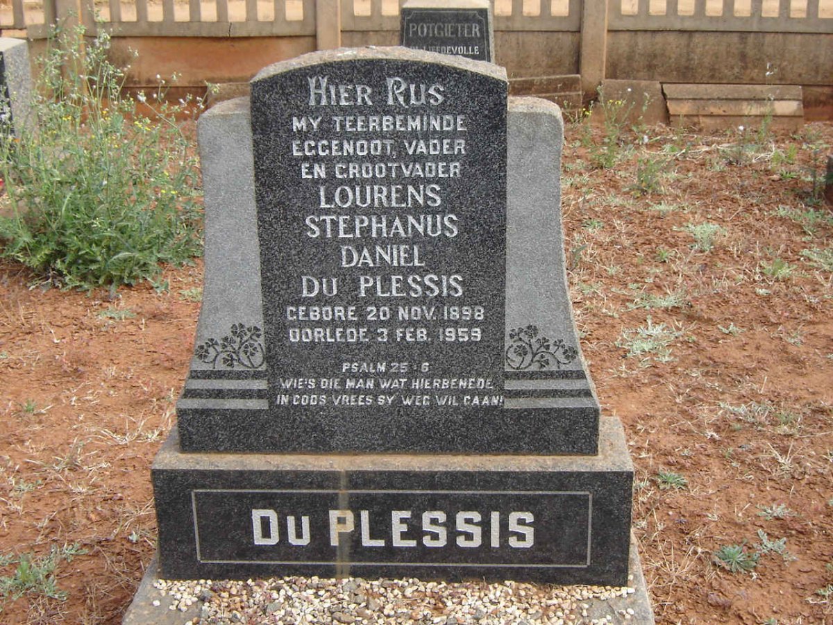 PLESSIS Lourens Stephanus Daniel, du 1889-1959