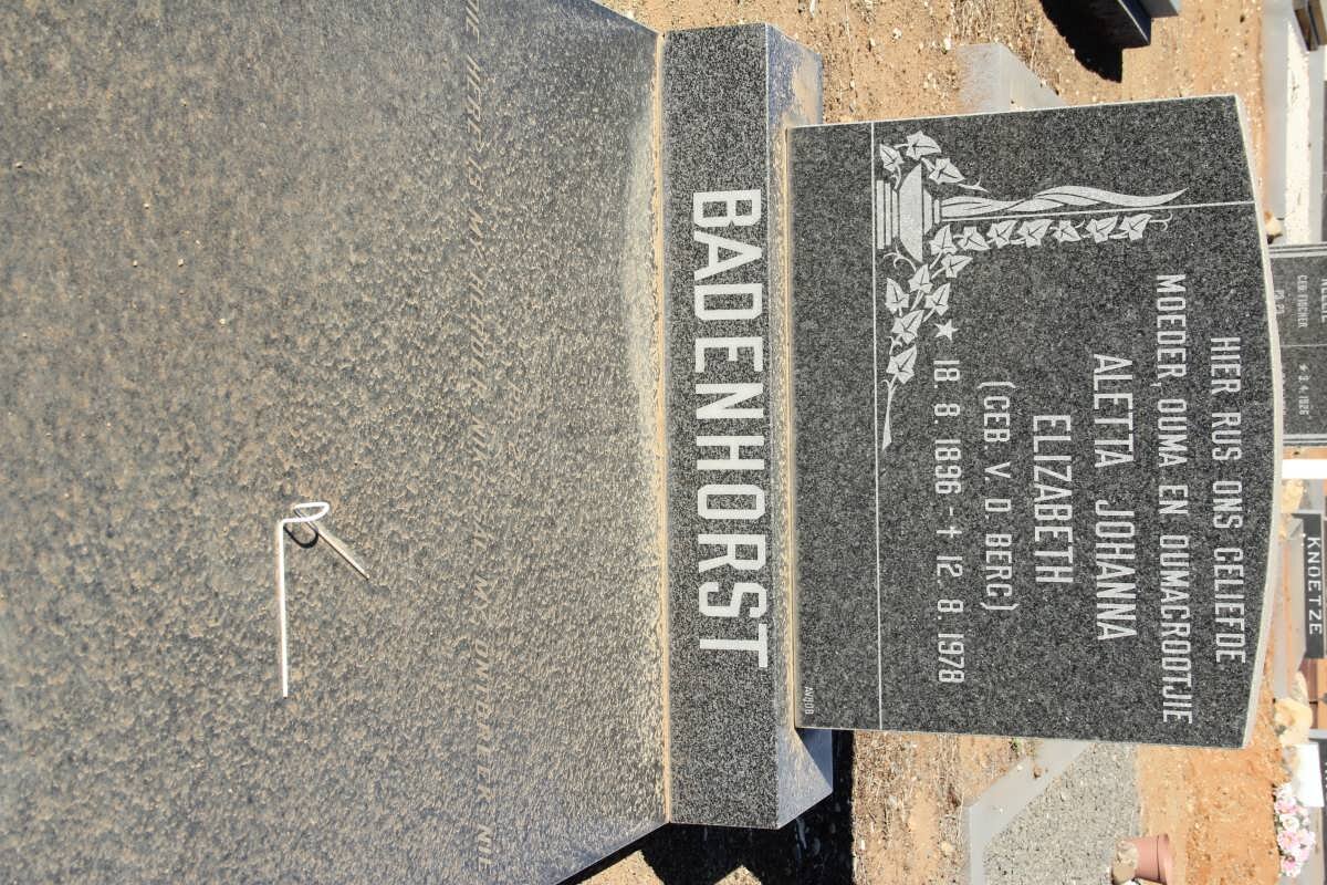 BADENHORST Aletta Johanna Elizabeth nee v.d. BERG 1896-1978