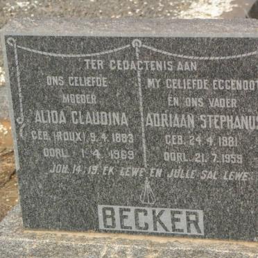 BECKER Adriaan Stephanus 1881-1959 &amp; Alida Glaudina ROUX 1883-1969