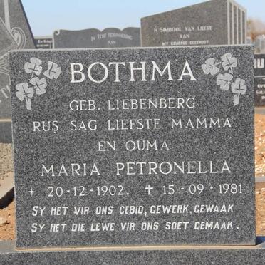BOTHMA Maria Petronella nee LIEBENBERG 1902-1981