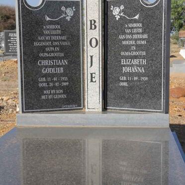 BOJE Christiaan Godlieb 1935-2009 &amp; Elizabeth Johanna 1939-