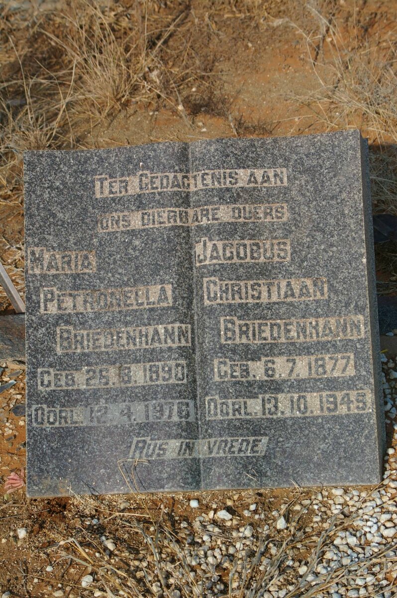 BRIEDENHANN Jacobus Christiaan 1877-1945 &amp; Maria Petronella 1890-1976