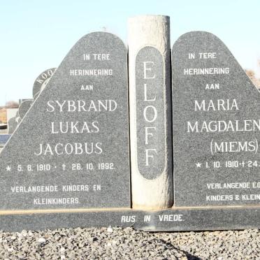 ELOFF Sybrand Lukas Jacobus 1910-1992 &amp; Maria Magdalena 1910-1984