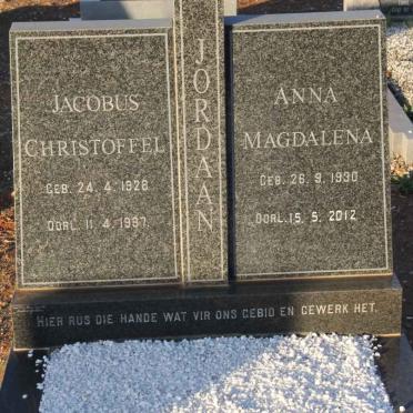 JORDAAN Jacobus Christoffel 1928-1987 &amp; Anna Magdalena 1930-2012