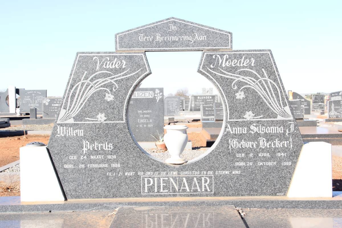 PIENAAR Willem Petrus 1939-1986 &amp; Anna Susanna J. BECKER 1941-1989