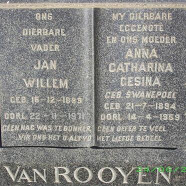 ROOYEN Jan Willem, van 1889-1971 &amp; Anna Catharina Gesina SWANEPOEL 1894-1959